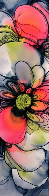 Free abstract flower art bookmark featuring red, yellow, and green abstract flowers